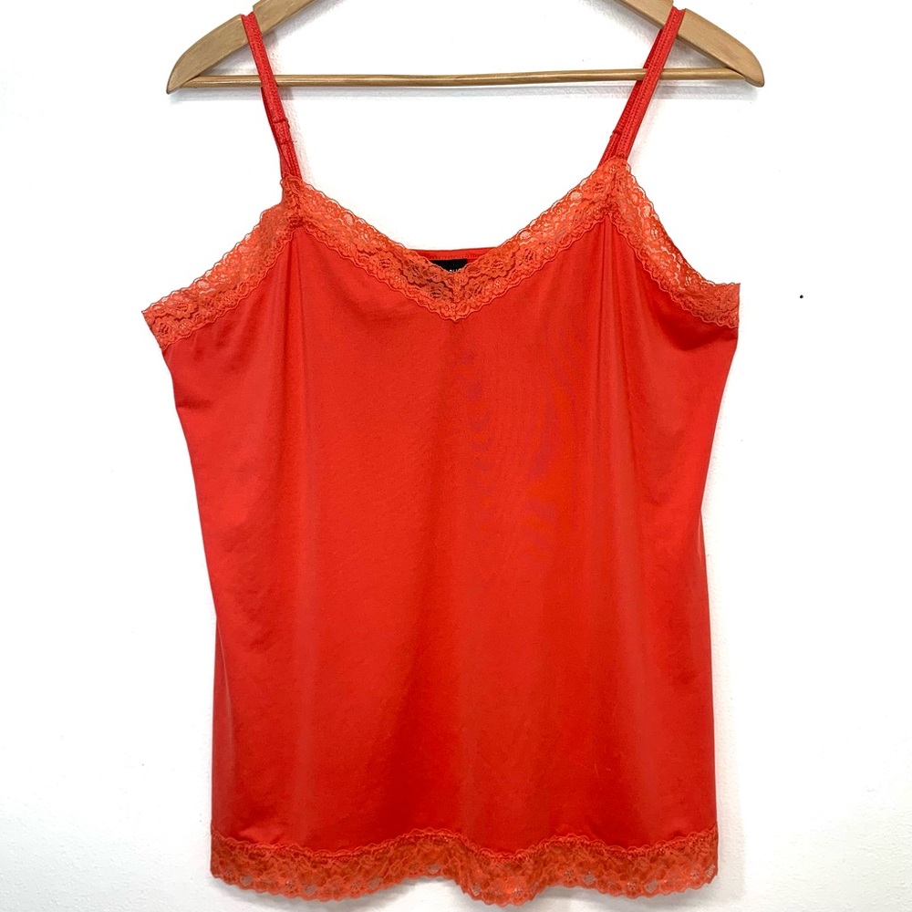 Vtg Fashion Bug Y2K Cami Tank OX -Lace Trim Orange Stretch 90s Retro 14/16